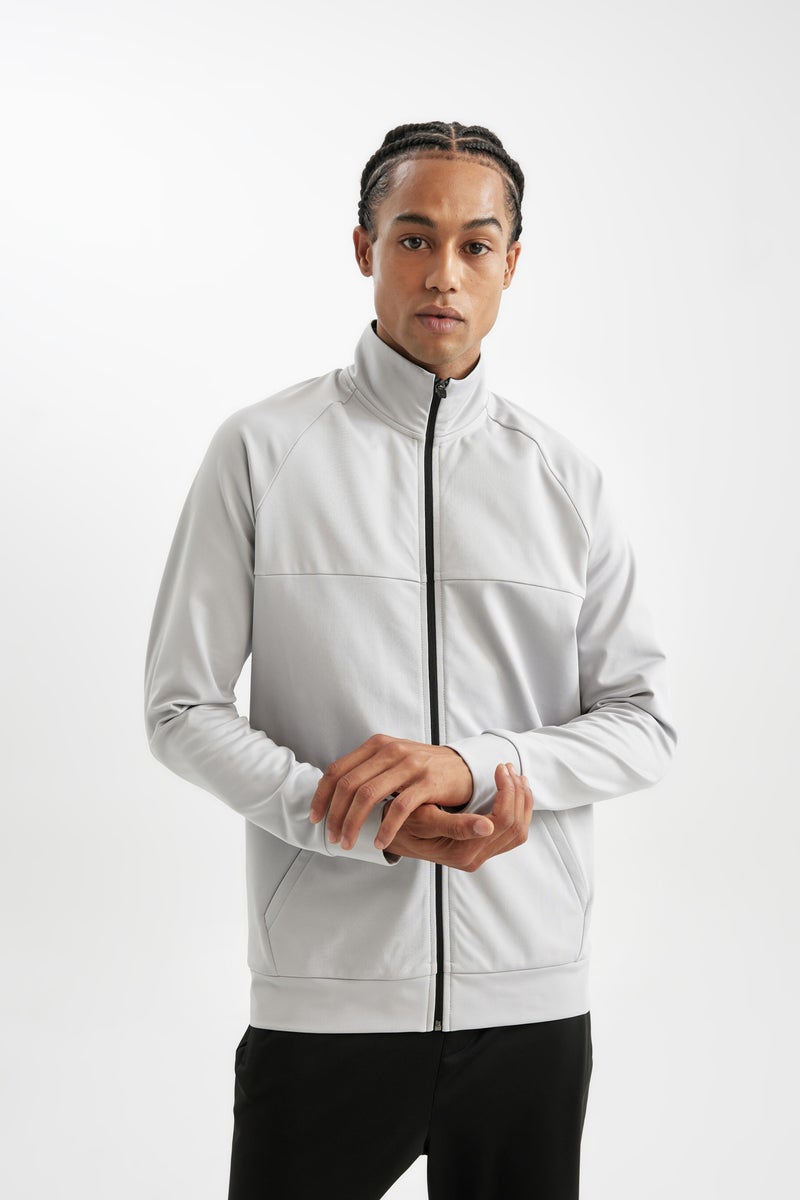 DeFacto Grey Man DeFactoFit Standard Fit Zippered Scuba Fabric Cardigan Casual - Image 4